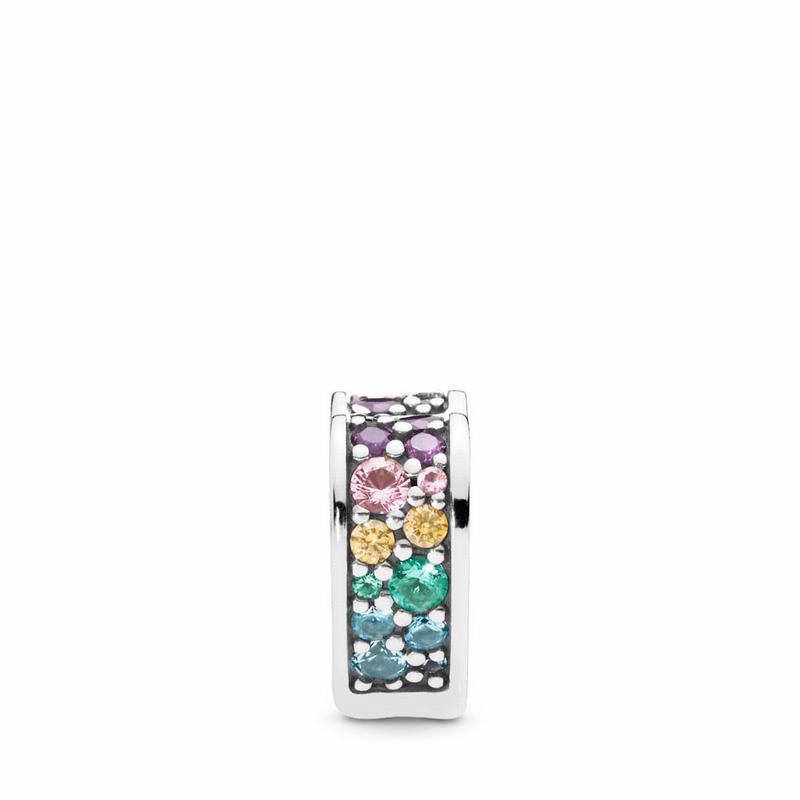 Pandora Multi-colored Arc Of Love Clip Charm - Sterling Silver/Silicone/Blue/Mixed Stones/Cubic Zirc